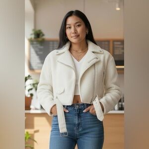 Juicy Couture Womens White Mohair Cropped Moto Jacket